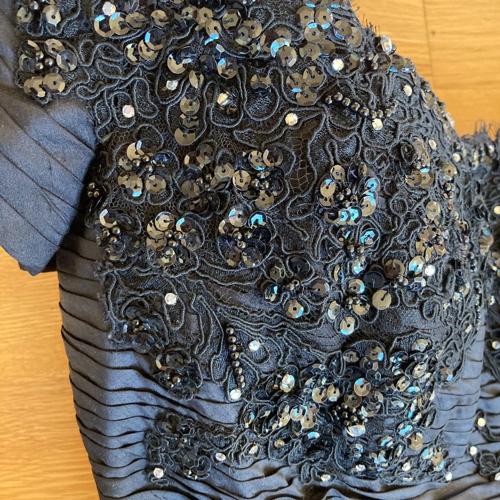 Black, Silk Dress with Silver, Beaded Embroidery by Vasarri - Picture 9 of 14